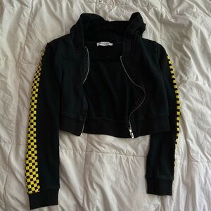 DANIELLE GUIZIO YELLOW CHECKERED CROP SWEATSHIRT